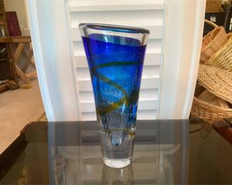 Kosta Boda Blue and Clear Glass Vase