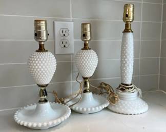 Three Vintage Hobnail Lamps For Repair