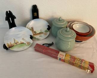 Ardalt Hand painted Wall Plates Rice Bowls Chopsticks Tea Canisters