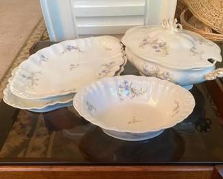 Limoges A Lanternier France China Set with Tureen Bowl and Two Platters