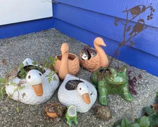 Swan and Frog Planters and Figurines
