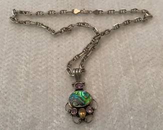 Silver Stones and Abalone Pendant on Silver Chain