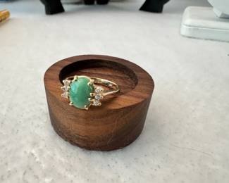 14K Gold Jade Diamond Ring