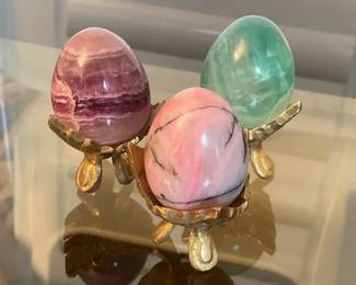 Stone Eggs with Brass Display Holders