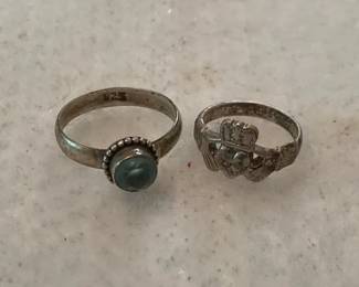 Silver Claddagh Ring with Silver and Blue Stone Ring