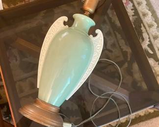 Neoclassical Style Green and White Ceramic Lamp For Repair