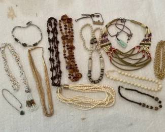 Collection of Beaded Necklaces including Metal Wood Stone and Seed Beads
