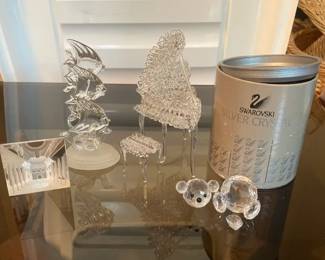 Swarovski Silver Crystal Bear for Repair with Glass Piano Swimming Fish and House Diorama