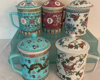 Porcelain Enameled Chinese Covered CoffeeTea Mugs