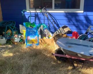 Ultimate Gardening Lot with Kobalt Lawn Mower Corona Wheelbarrow Soil and More
