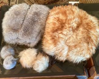 Vintage Fur Hats with Pom Pom Tassels