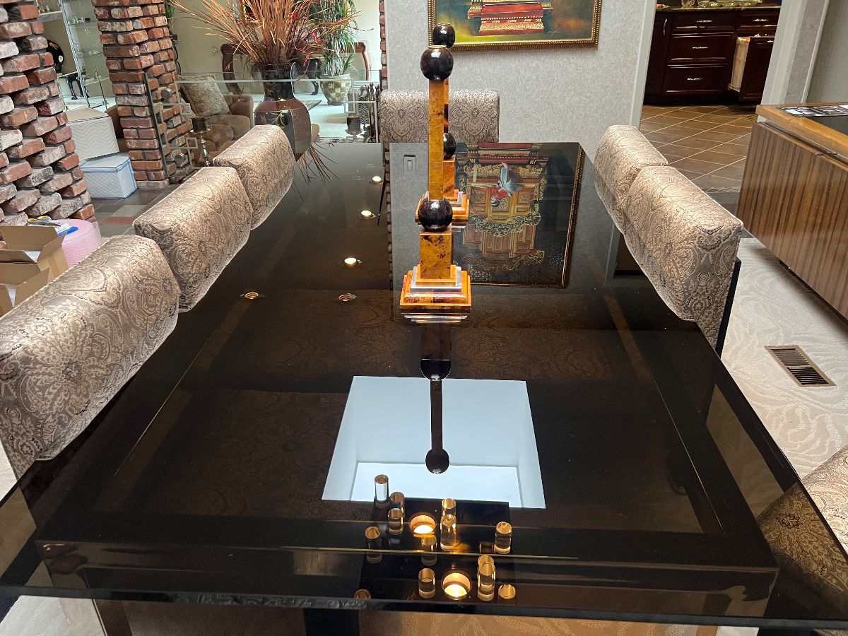 145. Smoked Glass Dining Table on Chrome Base (84" x 42" x 29")