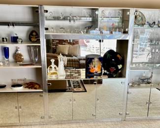 1. Vintage 5pc Post Modern Mirrored Wall Unit (14' x 21" x 78") (2pc 20"w) (2pc 36") (center 56")