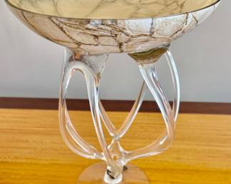 272. Josefina Krosno Hand Blown Glass Pedestal Bowl Made in Poland (11"h)