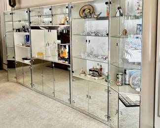 1. Vintage 5pc Post Modern Mirrored Wall Unit (14' x 21" x 78") (2pc 20"w) (2pc 36") (center 56")