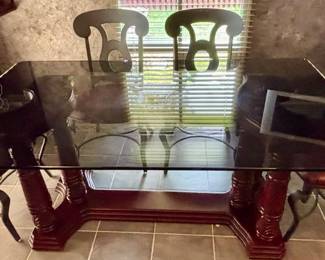 182. Glass Top Dining Table w/ Trestle Base (39" x 70" x 30")