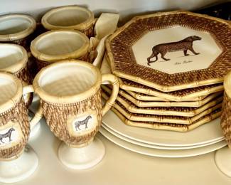 "276. Raymond Waites 15 pc Empire Dishware Set 8 Pedestal Mugs  and 7 Plates"