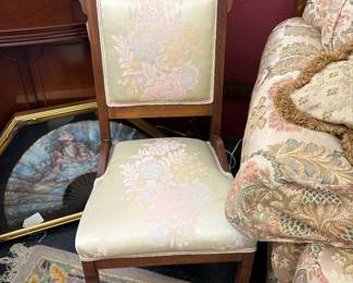 Beautiful victorian era side chair on casters. New upholstery beautifully done.