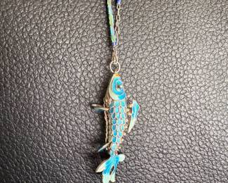 Cloisonné hinged fish on enamel bead chain - exquisite