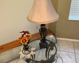 Round Glass Table And Lamp