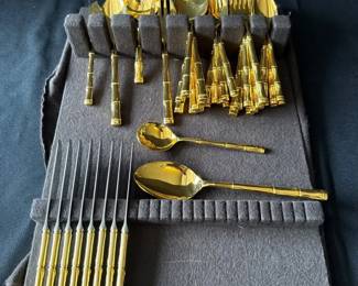 Gold Colored Flatware Service For Eight