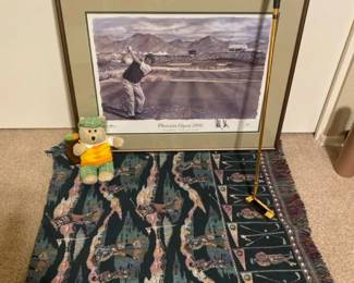 A Signed Phoenix Open 2000 Print Framed, A Blanket, A Sutters Mills Tournament Putter And More