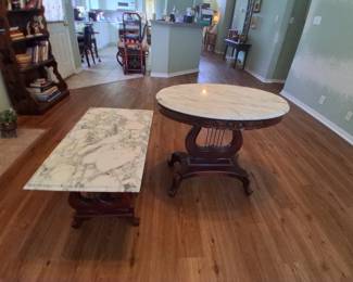 Two Victorian Tables - Marble Top with Musical Base