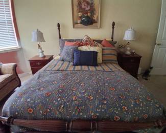 Four Poster Bed with Two Matching Nightstands