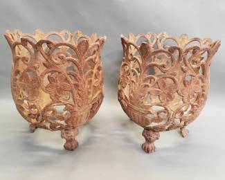 329 Lot 178 Pair of vintage cast iron food planters