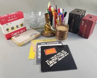 178 Lot 392 Group of vintage cameras stir sticks bowl