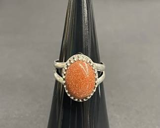 797 Lot 675h Vintage sterling silver and goldstone oval