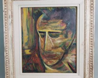 076 Lot 47 Vintage signed JN Expressioniststyle oil on panel