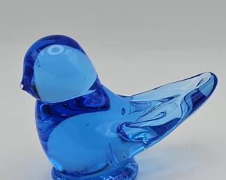 221 Lot 393h Vintage 1992 Ron Ray signed blue art glass