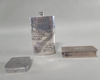763 Lot 70 Pewter flask Pewter trinket box silver plate
