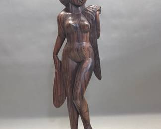 775 Lot 96 Hand carved wood nude female statue