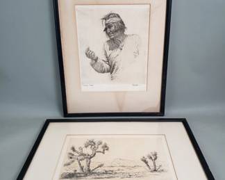 136 Lot 128 Pair of vintage signed etchings by Wallace Leroy