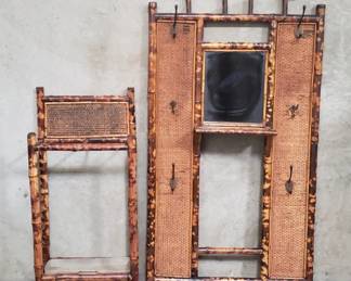 507 Lot 219 Vintage 2piece bamboo amd wicker hall stand w