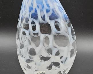 235 Lot 443h Vintage handblown blue opalescent webbed art