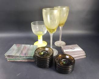 368 Lot 395 Group of vintage glass panels stemware and