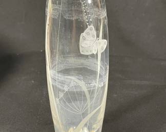 217 Lot 363h Signed Kosta Boda Sweden etched crystal vase