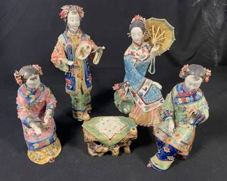 366 Lot 388h Large lot of signed Asian porcelain figurines