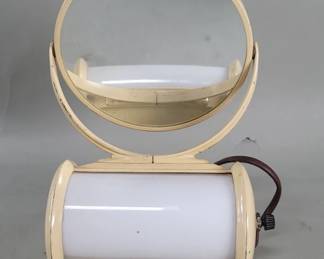 575 Lot 340 Art Deco lighted metal and glass vanity mirror
