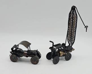 127 Lot 384h Pair of handcrafted scrap metal and car