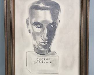067 Lot 214 Signed Frank moderniststyle graphite drawing of