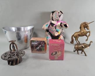 690 Lot 493 Nambe aluminum ice bucket brass figures