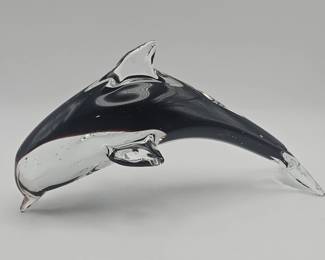 219 Lot 381h Black and clear handsculpted art glass dolphin