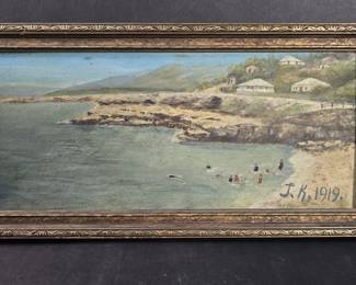 082 Lot 61 J K 1919 signed antique oil on board