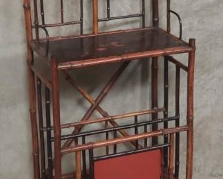 504 Lot 212 Vintage bamboo etagere with magazine rack