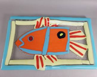 244 Lot 617 Handmade fused art glass fish serving tray