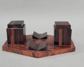 157 Lot 170 Vintage hand crafted burl wood and Bakelite desk